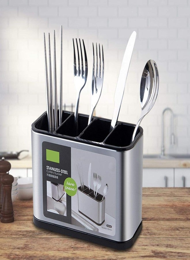 ZOCKRIX Stainless Steel Kitchen Cutlery Holder - 4 Compartment Utensil Organizer & Drainer Stand for Spoons, Forks, Knives - Rust-Resistant, Compact Design - Image 3
